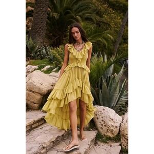 Free People Midi Maxi Dress NWT M High-Low Ruffle Smocked Boho Festival Resort